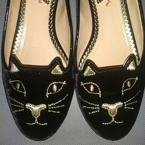 Charlotte Olympia Velvet Designer Kitty Flats